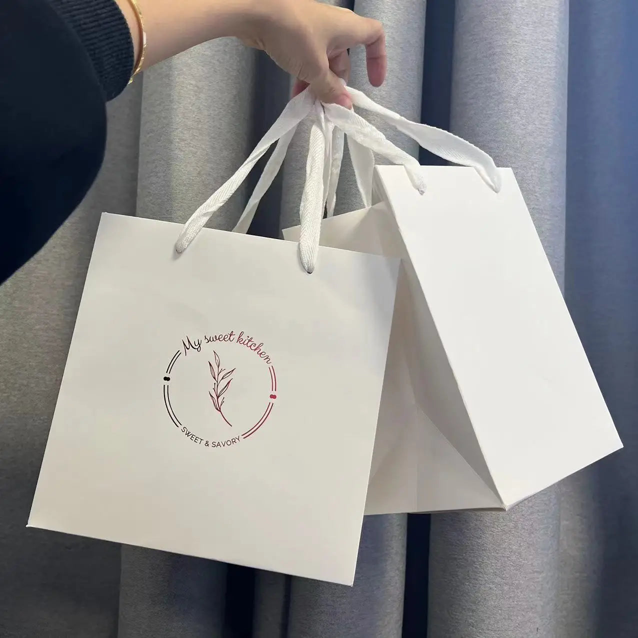15Packs Square Flower Paper Bags with Handle Wedding Gift Packaging Bags with Rope Potted Flower Bags Custom Logo 15/20/25cm
