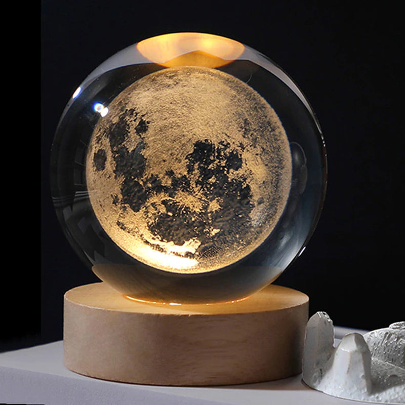 Crystal Ball Night Light Crystal Astronaut Planet Globe 3D Laser Engraved Solar System Ball with Touch Switch LED Light