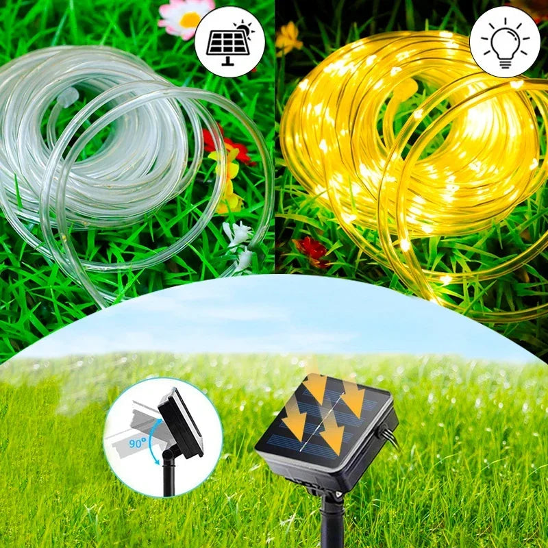 Outdoor Solar Tube Rope Led Light Garden Christmas Decoration Fairy String Light