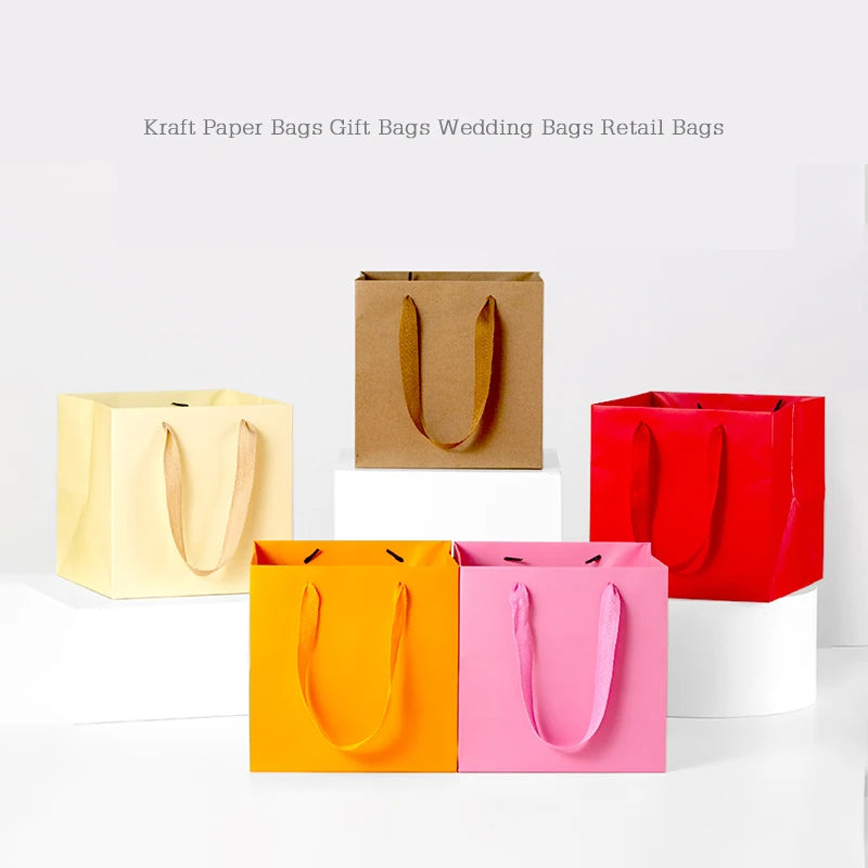 15Packs Square Flower Paper Bags with Handle Wedding Gift Packaging Bags with Rope Potted Flower Bags Custom Logo 15/20/25cm