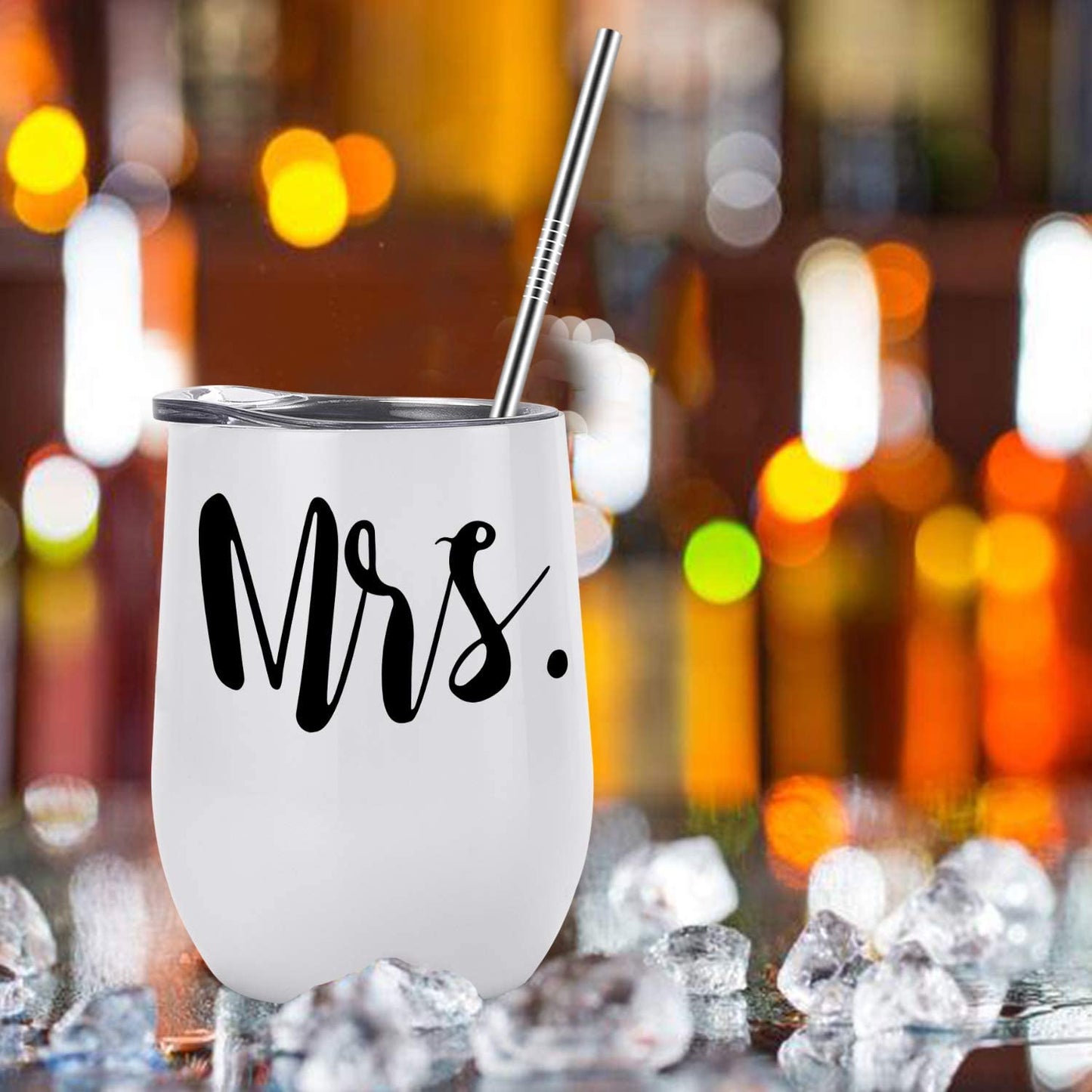 Mr and Mrs Wine Tumbler Set, Wedding Wine Tumbler, 12 Oz Insulated Stainless Steel Wine Tumbler for Newlyweds Couples Wife, Wedding Tumbler Idea for Bridal Showers Engagement, Set of 2