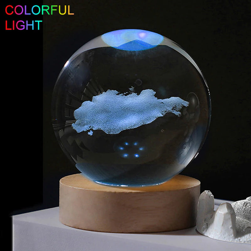 Crystal Ball Night Light Crystal Astronaut Planet Globe 3D Laser Engraved Solar System Ball with Touch Switch LED Light