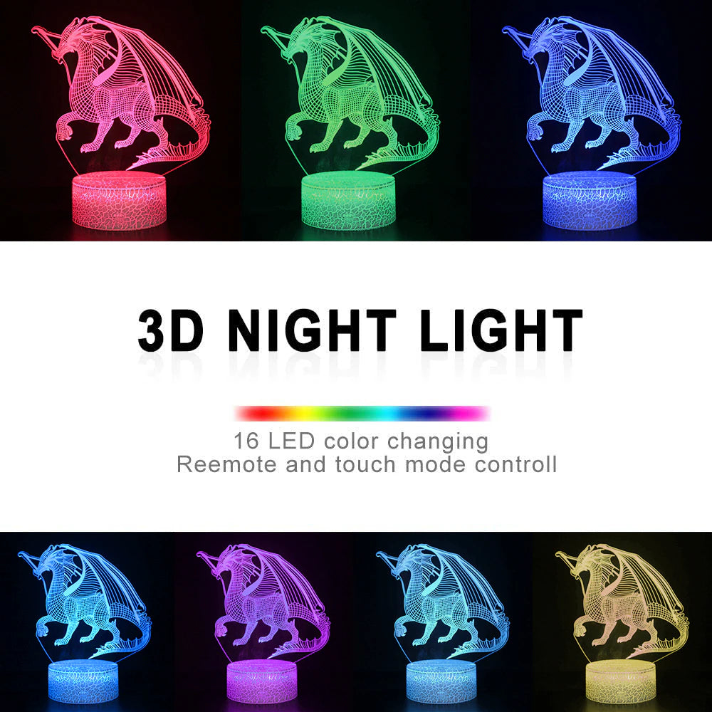 16 Colors 3D LED Night Light Remote and Touch Control LED Lamp Bedroom Decor Desk Setup Lighting Kids Gift Dragon Night Lights