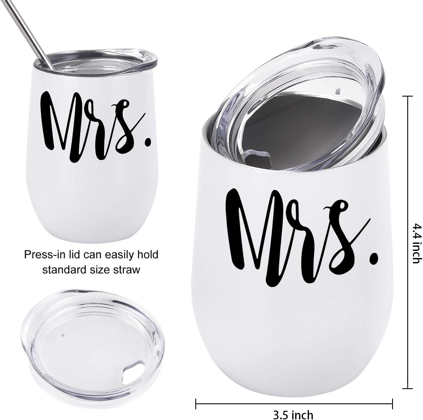 Mr and Mrs Wine Tumbler Set, Wedding Wine Tumbler, 12 Oz Insulated Stainless Steel Wine Tumbler for Newlyweds Couples Wife, Wedding Tumbler Idea for Bridal Showers Engagement, Set of 2