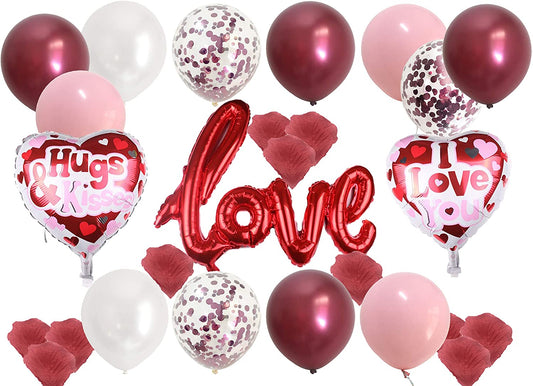 Metallic Red White Pink Balloons with Love Decor for Romantic Proposal Valentines Day Wedding Anniversary Party Decorations