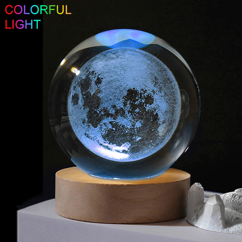 Crystal Ball Night Light Crystal Astronaut Planet Globe 3D Laser Engraved Solar System Ball with Touch Switch LED Light